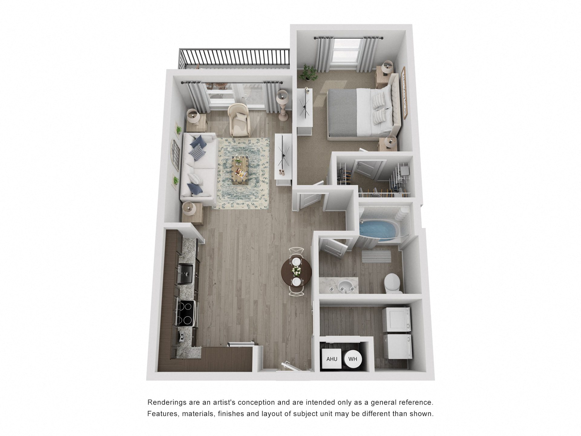 Floor plan for 1 bed, 1 bath, 756 sqft
